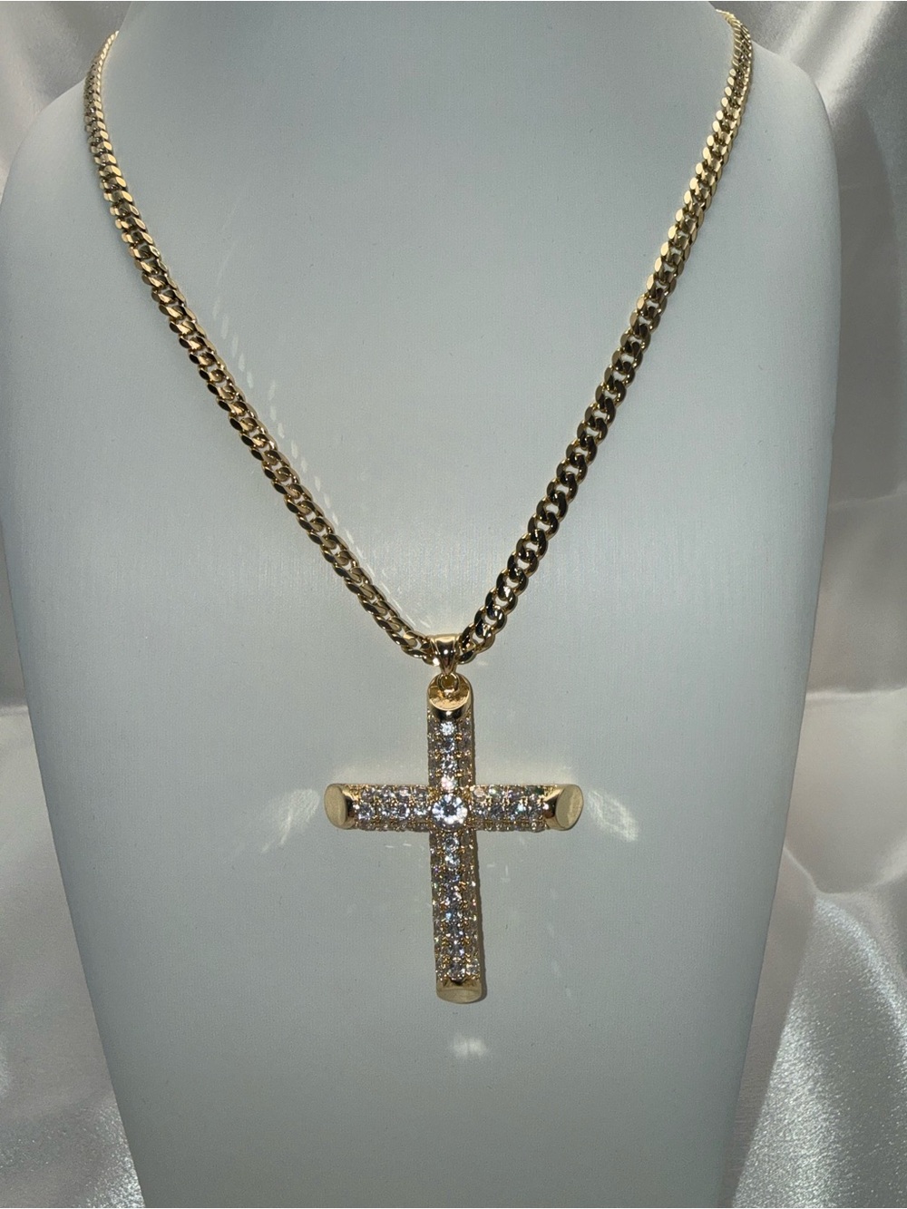 24” 18k dipped, 18k stamped AAACZ Cuban cross pendant set
